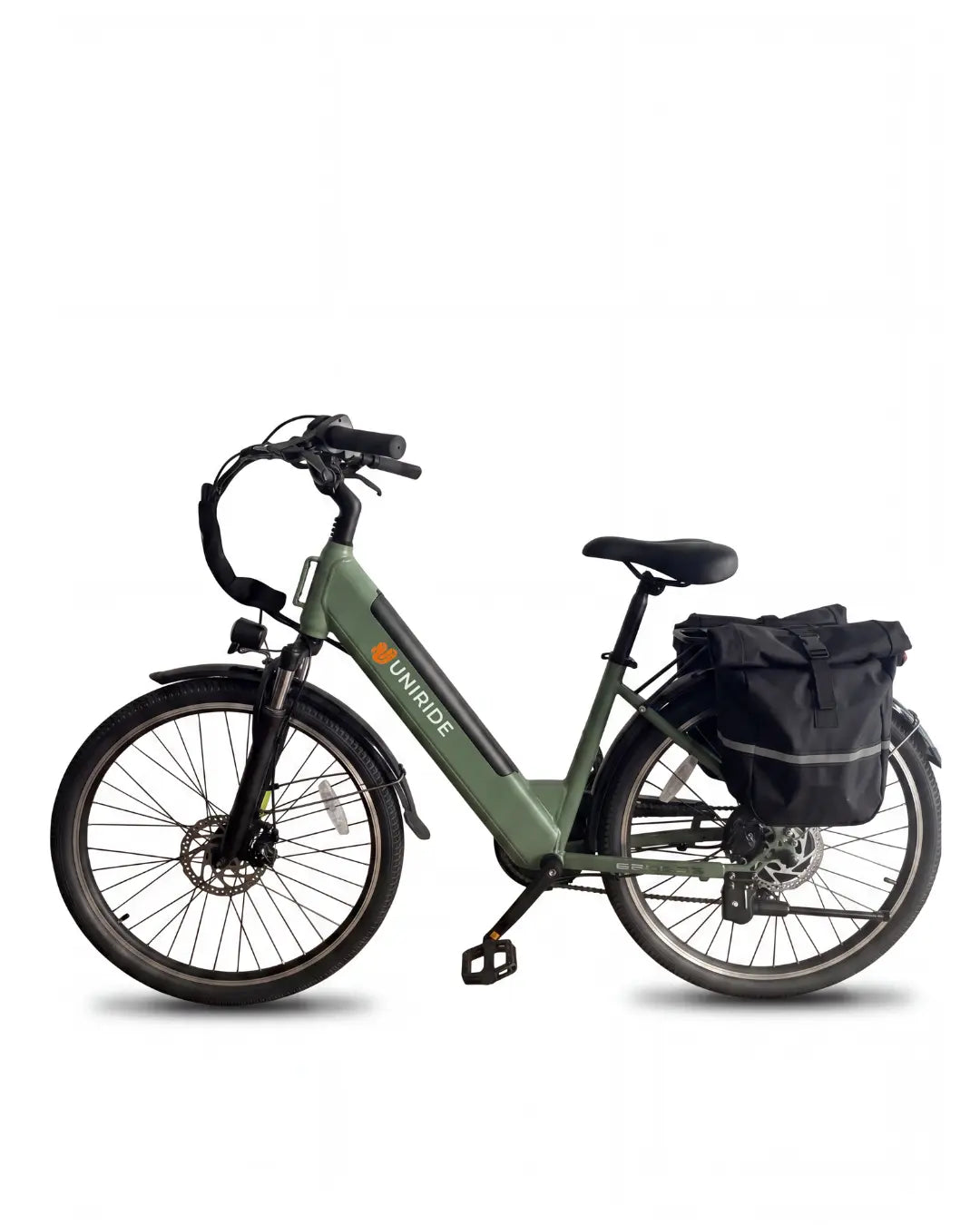 UNIRIDE Urban ST 500 city e-bike verde, con borse